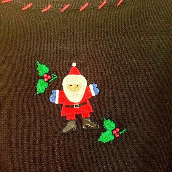 Vintage Basic Editions Womens Sweater Black XL Christmas Plus Size  Embroidered - Picture 7 of 9